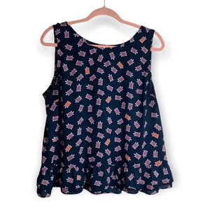 maison Jules Blue Turtle Pattern Sleeveless  Top